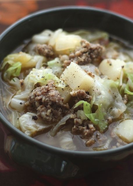 Cabbage, Potato and Sausage Soup recipe by Barefeet In The Kitchen