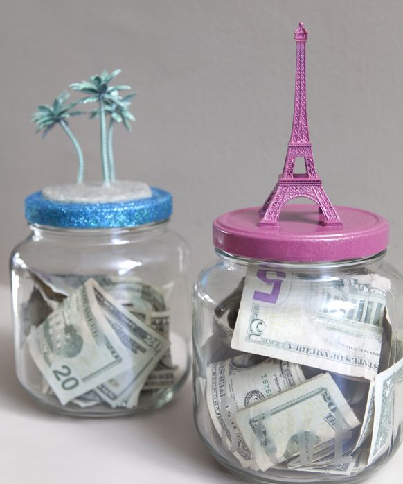 #DIY Money jar. (Put an object on top that represents your goal to remind you what you're working towards... great incentive) - I'm making it a summer vacation with our children so they can contribute, and learn the lesson too. Of course I will ne