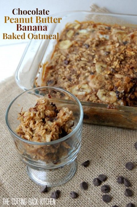Chocolate Peanut Butter Banana Baked Oatmeal Recipe by Katie of the Cutting Back Kitchen