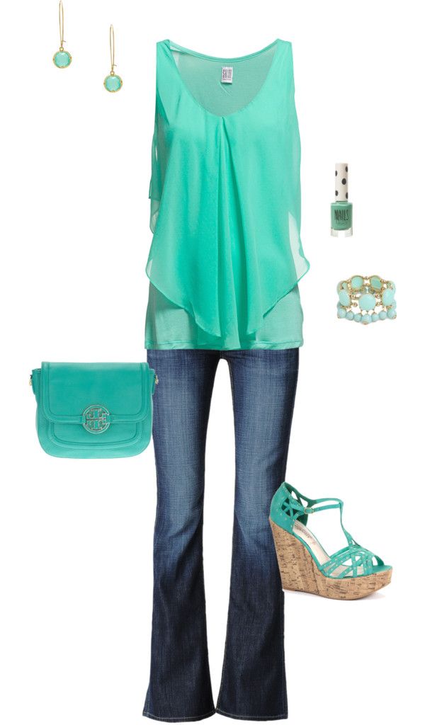 shades of mint for summer. Really love this top. Not the jeans. But the top is adorable!