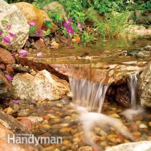 Build a Backyard Waterfall and Stream that flows into a gravel bed, not a pond, so it stays clean with little maintenance
