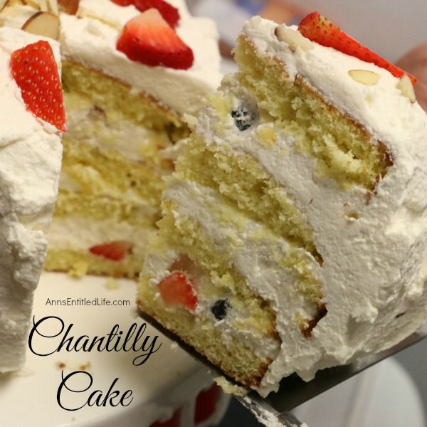 Chantilly Cake Recipe;  A very rich, dense, yet moist and sweet Chantilly Cake. Perfect for a special occasion, holiday treat, or simply an after dinner dessert, this Chantilly Cake Recipe will delight your taste buds.