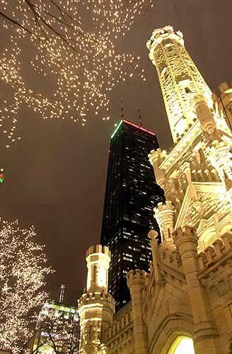 Chicago Water Tower and John Hancock building at night...sweet home Chicago!
