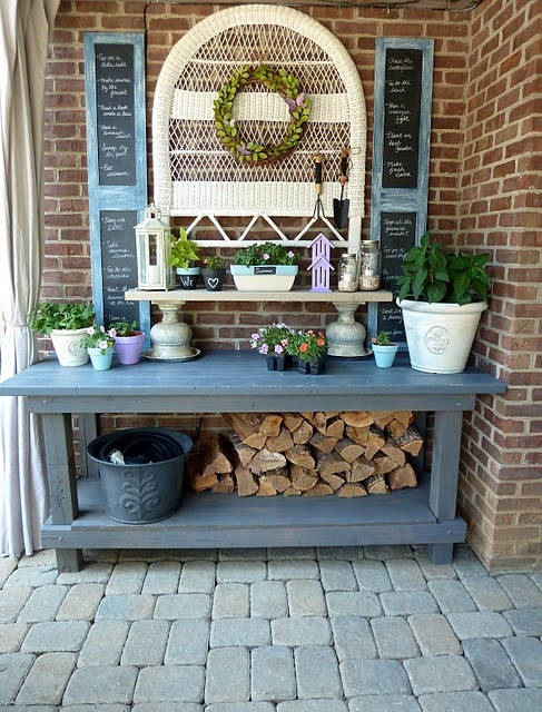 cute outdoor organization are (including shutters converted to chalkboards.)