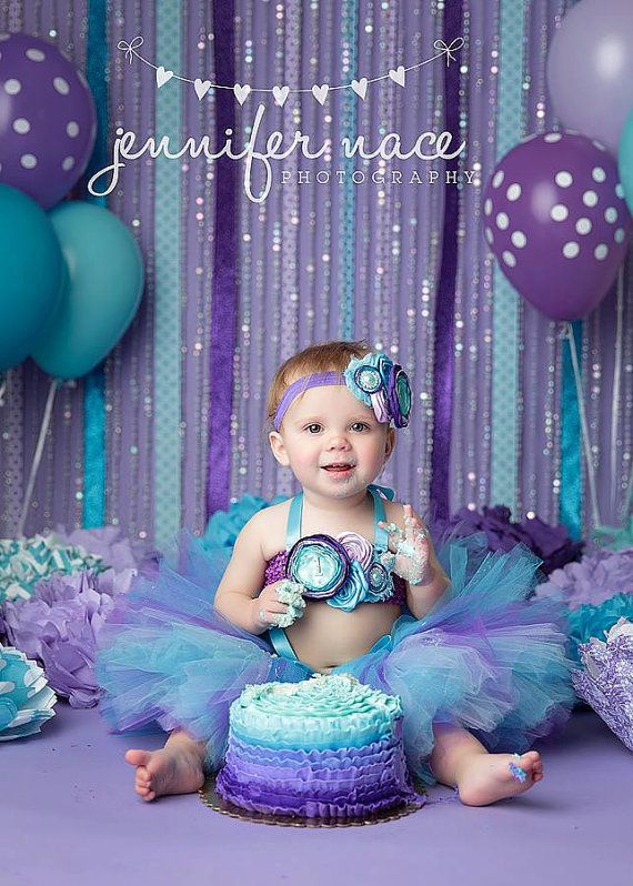 Ombre Turquoise, Purple, Lavender, Aqua, Tutu, Top & Headband- Ocean, Mermaid, Birthday, 1st birthday, Girl, Infant, cake smash, photo prop on Etsy, $60.95