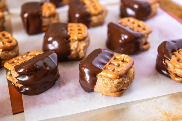 Chocolate Covered Pretzel Peanut Butter Bites