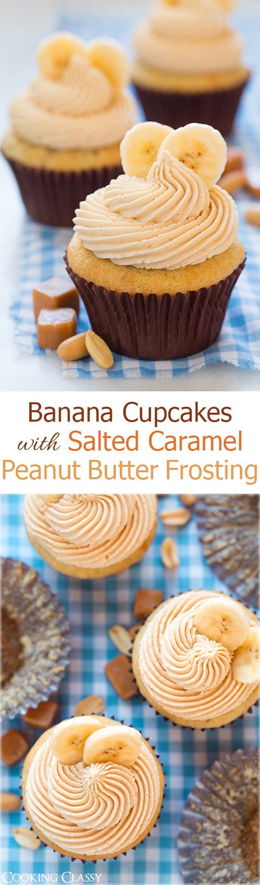Banana Cupcakes with Salted Caramel Peanut Butter Frosting - These cupcakes are dreamy!