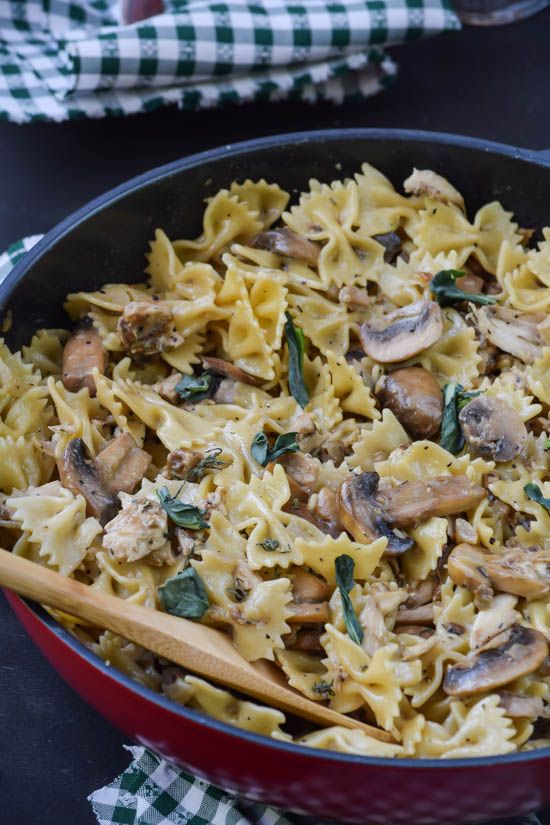Delicious Chicken & Mushroom Pasta with Brown Butter Sage Sauce - Light and Easy, Perfect for a Weeknight Dinner!!