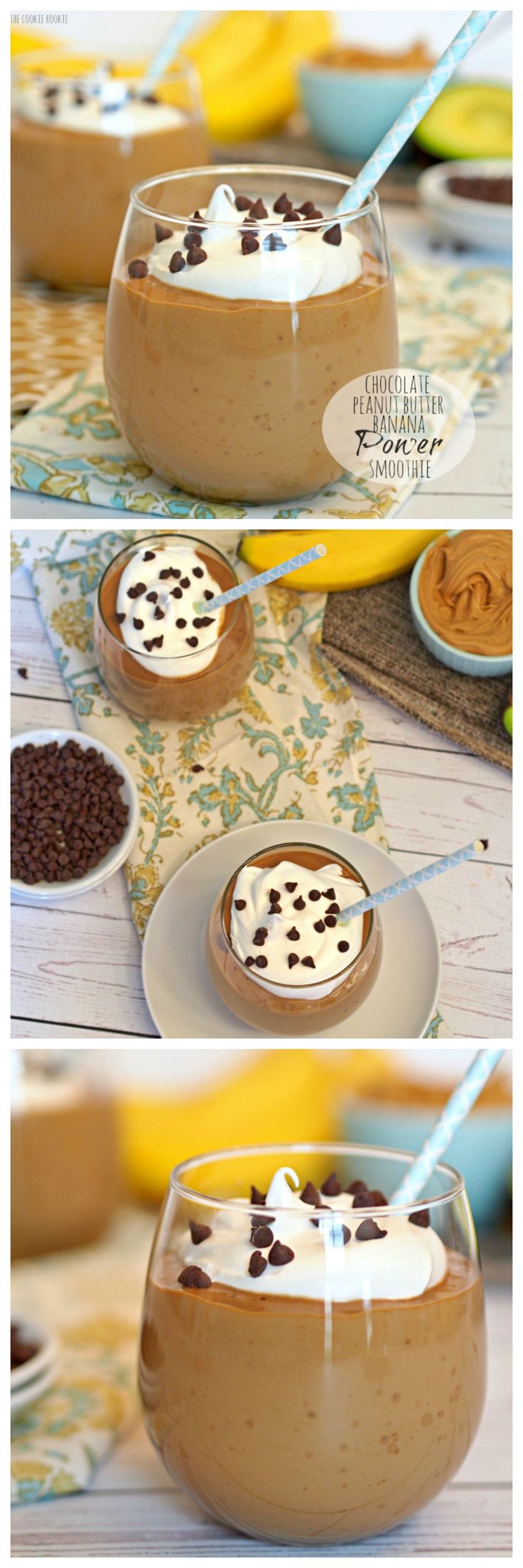 Chocolate Peanut Butter Banana Power Smoothie made with AVOCADO!! YUM! Perfect for breakfast or for before workouts! #healthy #smoothie #yum