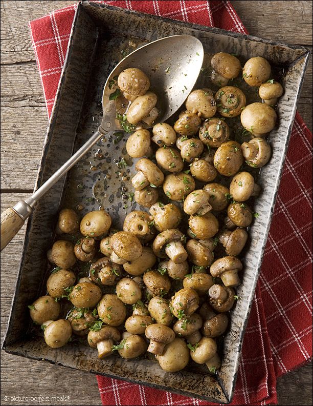 Oven roasted mushrooms with butter, garlic, and parsley