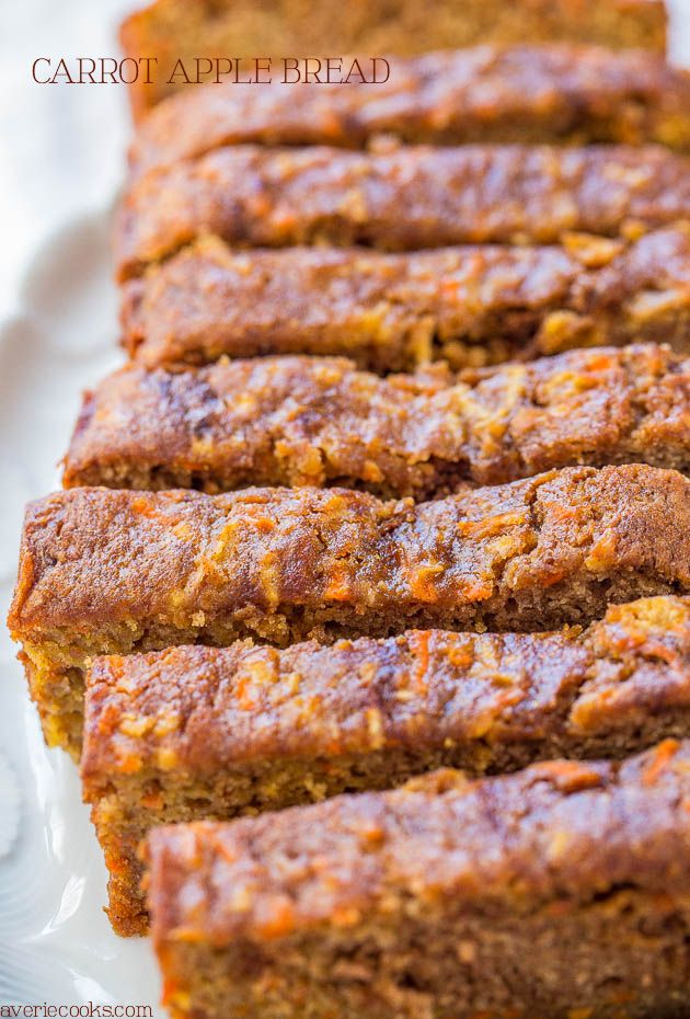 Carrot Apple Bread - Carrot cake with apples added and baked as a bread so it's healthier! Super moist, packed with flavor, fast and easy!! #Easter #MothersDay