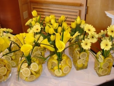 weddings with sunflowers ideas | Lemons or oranges in the vases with sunflowers--cute idea for tables ...