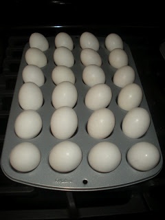 Working House Mom, Wife: Hard Boiled Eggs in the Oven. Bake eggs at 325 for 30 mins.  Run cold water over and done!