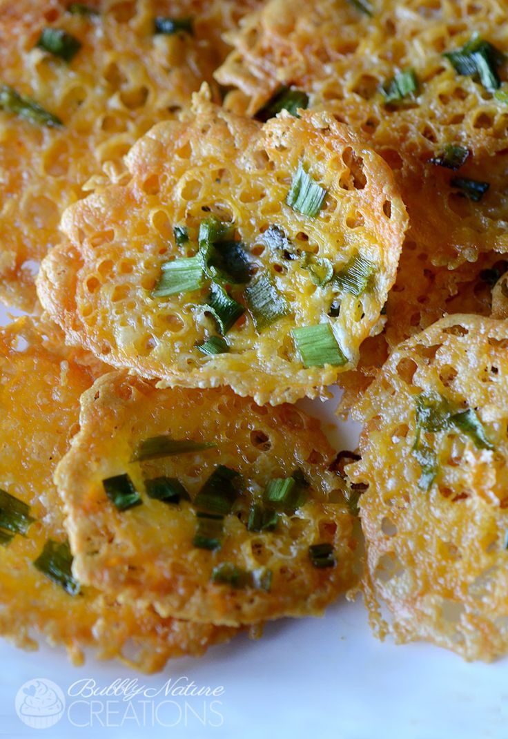 Crispy Cheddar Cheese and Green Onion Chips!  Yummy low carb treat that is a great sub for regular chips and croutons.