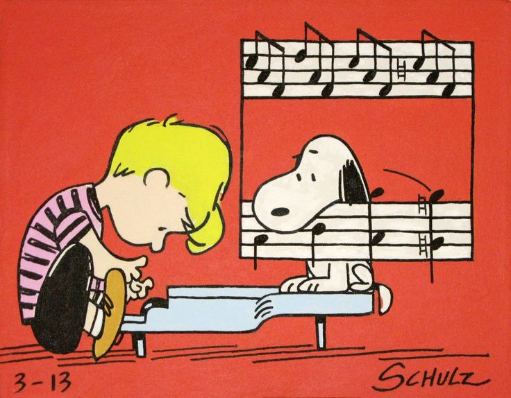 Schroeder & Snoopy peanuts comic painting from the 60s.