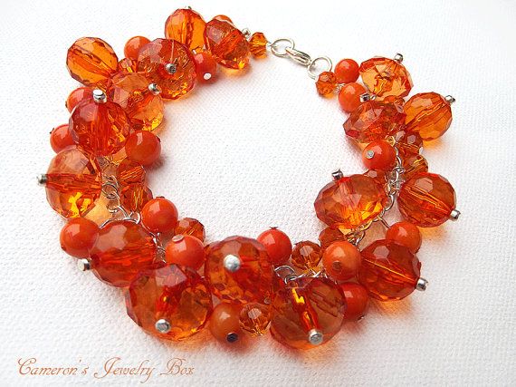 Orange Cluster Bracelet Bridesmaid Jewelry by CameronsJewelryBox