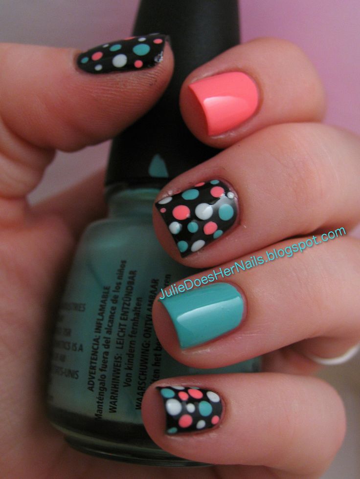 China Glaze For Audrey & Flip Flop Fantasy-Revlon Black Lingerie-OPI My Boyfriend Scales Walls