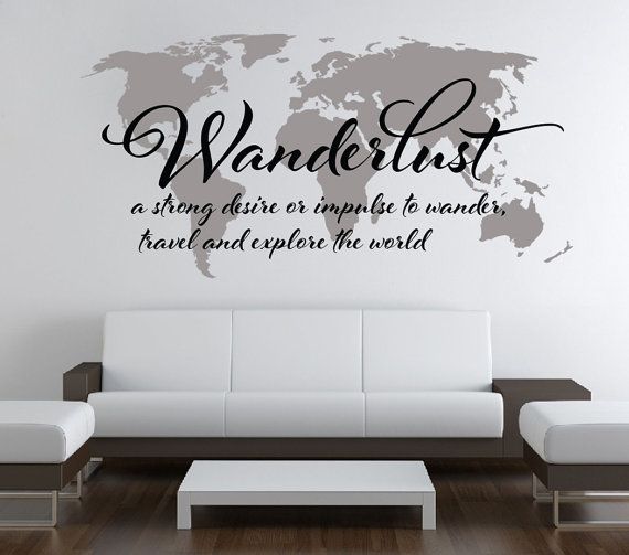 Wanderlust Travel Quote World Map Wall Art Decal by decalSticker, $119.00