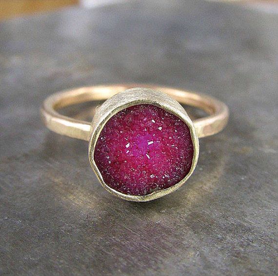 Berry Druzy and Recycled 14k Gold Ring by ChristineMighion on Etsy,