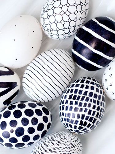 A black Sharpie is the only tool you need to create striking black-and-white eggs in whatever bold graphic you like.