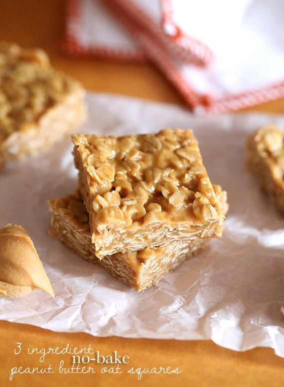 Cookies and Cups 3 Ingredient No Bake Peanut Butter Oat Squares - Cookies and Cups