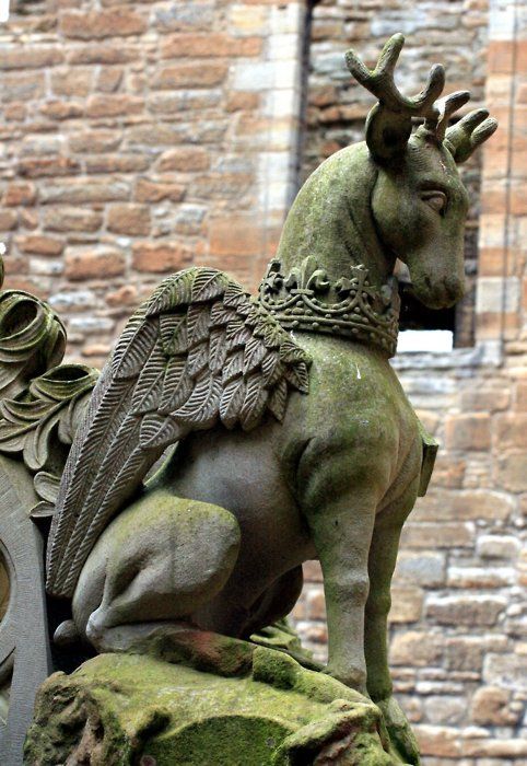 The Peryton - Linlithgow Palace, Scotland │ This fountain detail was built in the centre courtyard during King James V reign during 1513-1543.
