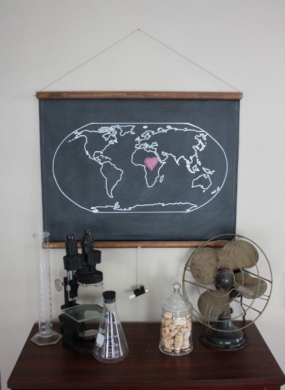 Chalkboard World Map by dirtsastudio on Etsy, $60.00