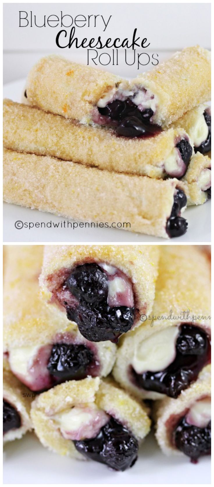 Blueberry Cheesecake Roll Ups! These delicious oven baked rolls are little bits of heaven! Super easy to put together and loved by everyone!!