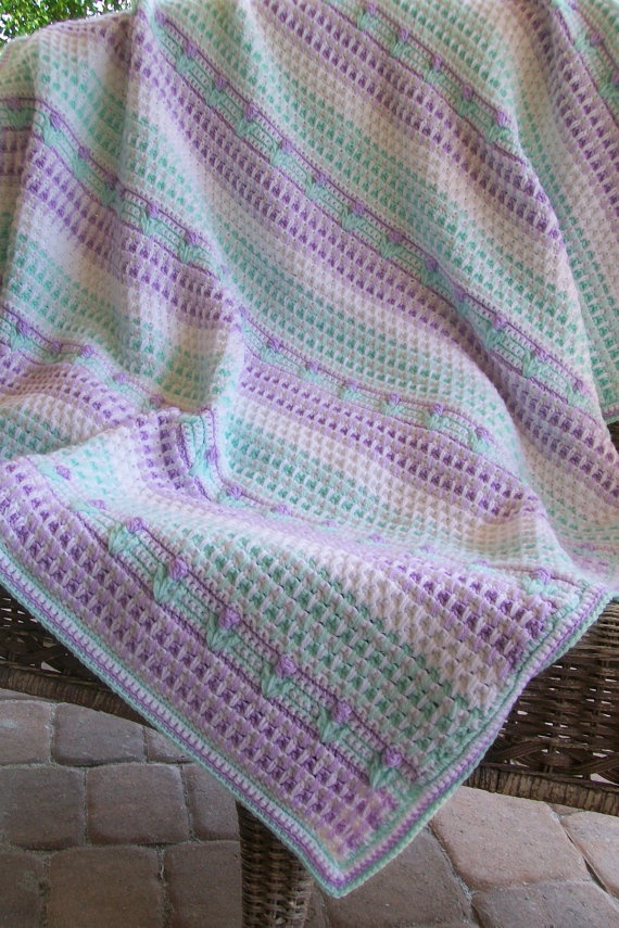 Spring Green and Lavender Baby/Toddler Blanket with tiny flowers.