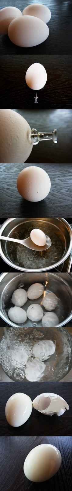 Use a Thumb Tac for the Perfect Boiled Egg | 34 Creative Kitchen Hacks That Every Cook Should Know