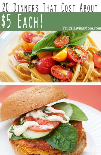 20 Dinners That Cost About $5- Looking to cut down on your grocery budget? Well, it’s easy when you spend about $5 to feed a family of 4 dinner!
