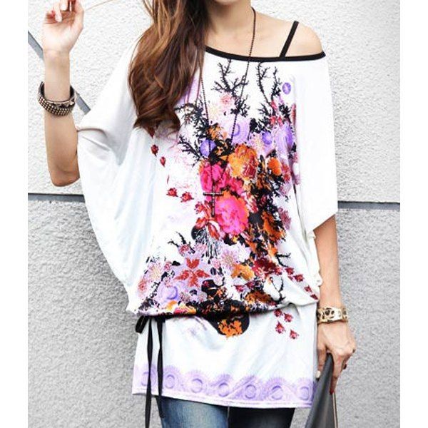 Stylish Scoop Neck Floral Print Short Sleeve T-Shirt with Belt For Women