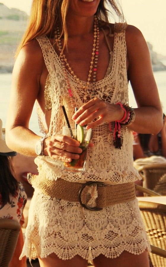 Boho Chic White Lace Hollow-out Wavy Edge U-neck Tank Top #White #Lace #Wavy #Edge #Tank #Top Bohemian #Style #Fashion #Tops