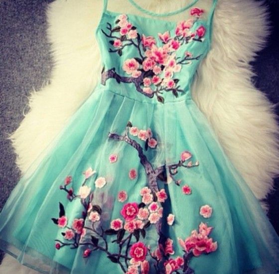 Light Blue Flowers Embroidery Grenadine Sleeveless Dress - Mini Dresses - Dresses