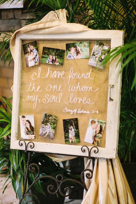 Surrounding a quote with photographs will create an interesting piece in your venue space. Source: Justin Demutiis Photography. #weddingsigns #weddingquotes