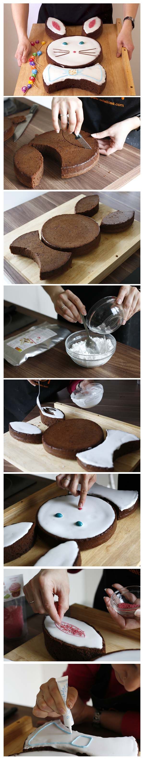 Gâteau Lapin de Pâques au chocolat - DIY - Tutoriel photo technique étapes en pas à pas - Recettes de cuisine Ôdélices