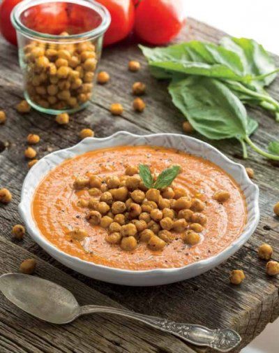 Vegan Cream of Tomato Soup With Roasted Italian Chickpea Croutons from The Oh She Glows Cookbook - recipe included