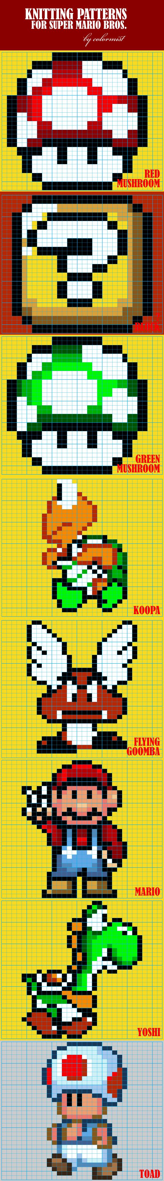 Super Mario Knitting (and x stitch) Patterns