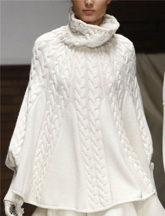 Hand Knit  Turtleneck Poncho  with sleeves Made from Baby Alpaca and Mohair  Yarn Pick your color   Ready to ship. $249.00, via Etsy.