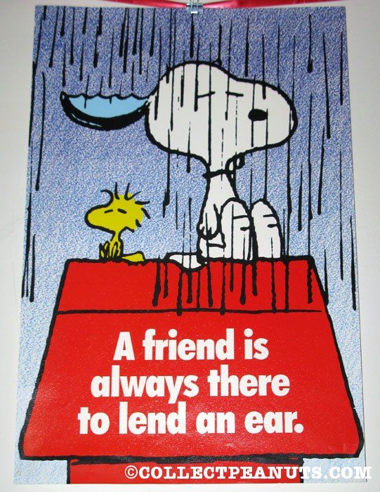 Snoopy & Woodstock in the rain. A friend is always there to lend an ear' Poster
