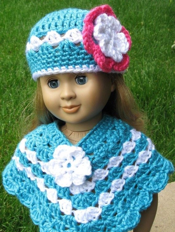 Pattern in PDF -- crocheted doll poncho for American Girl