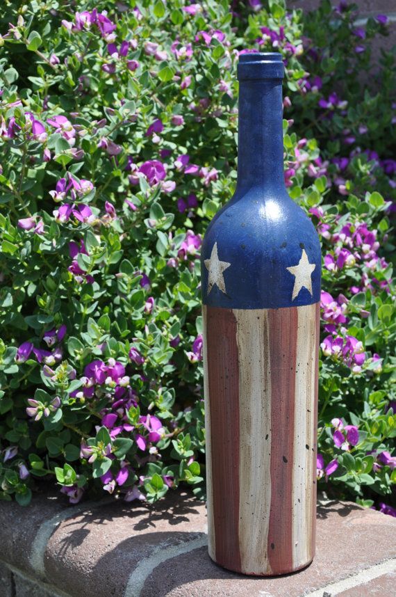 primitive painted wine bottle