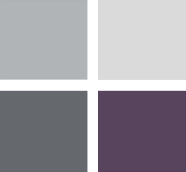 Peaceful plum, relaxing black and many shades of gray show an unpredictably neutral nature in the bedroom