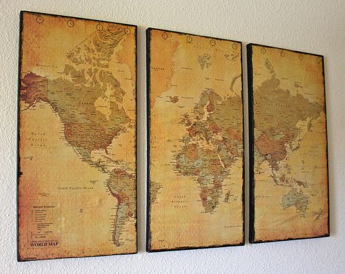 Canvas Map Wall Art by Just Two Crafty Sisters~I am going to do this with my old world map!!!