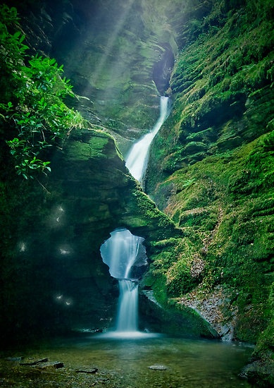 Enchanting waterfall at St Nectan’s Kieve near Tintagel, North Cornwall, England