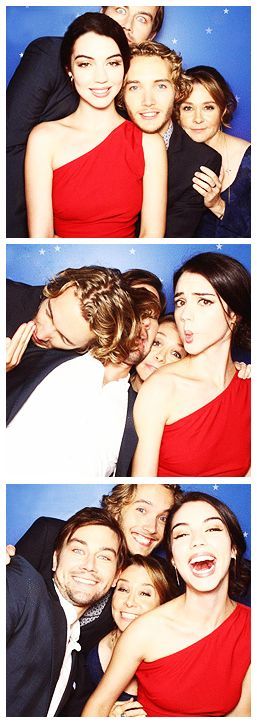 the Reign cast. They're all just so hilarious Lol the fist picture looks like a first date or prom pic and the parents are in the background messing around lol