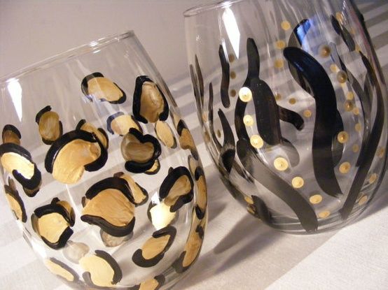 Cute way to make your wine glasses WILD! Paint them with your favorite animal prints!