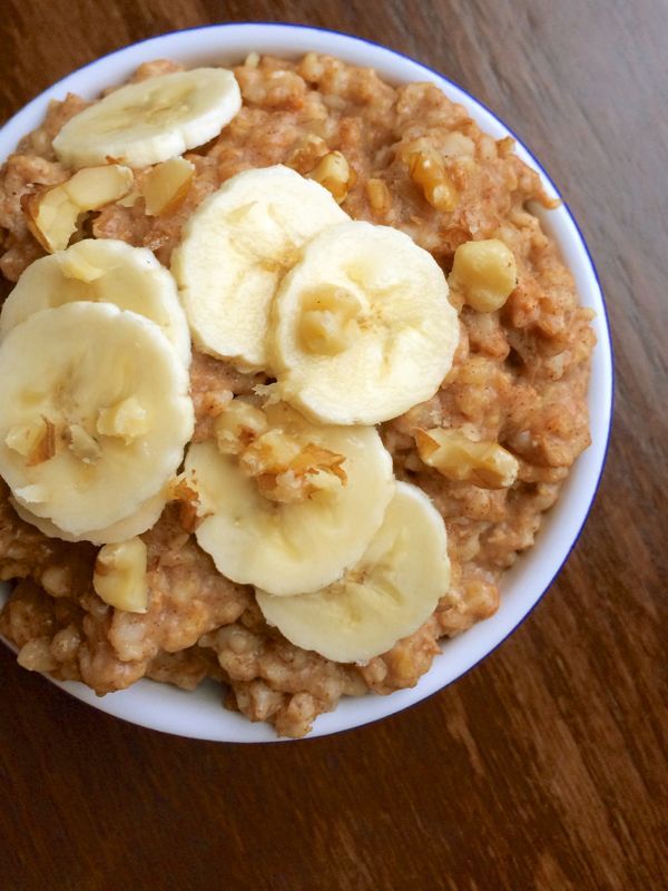 Slow Cooker Banana Nut Oatmeal Recipe ~ Steel cut oats cook overnight with bananas, walnuts and spices to create a healthy, make-ahead breakfast that will be waiting for you in the morning