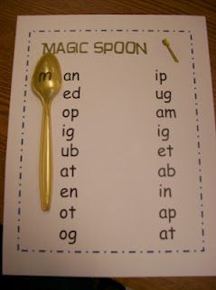 agic Spoons! Phonics Activities. Practice real and nonsense words, word families, 3 and 4 - letter words. Use for practicing artic sounds