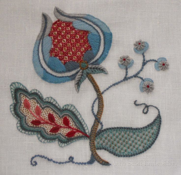 Snow Berries. Crewel embroidery by Anna Scott for Bath Textile Summer School 2016